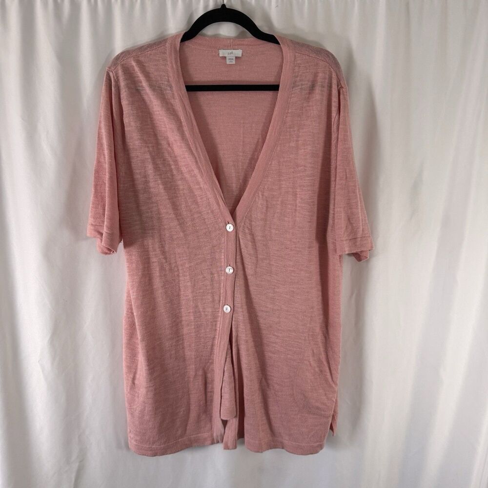 J. Jill Linen Blend Cardigan Women's Petite Large Pink Short Sleeve 3 Button